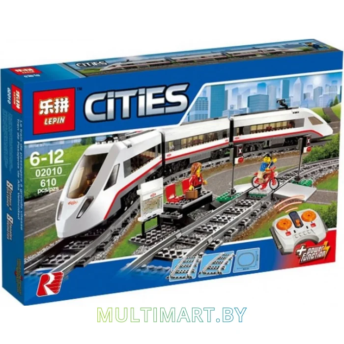 Конструктор Lepin 02010 Скоростной пассажирский поезд (610 деталей)